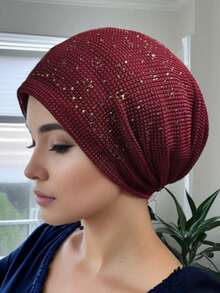 New Elastic Rhinestone Headscarf, Fashionable Muslim Headwear, Thin Headcover For Women - Multicolor - View 10