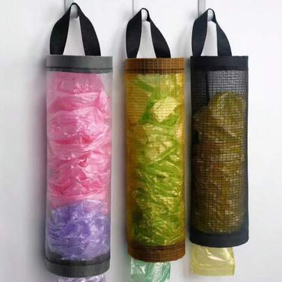 Hanging Trash Bag Holder, Plastic Bag Rack, Mesh Hanging Storage Dispenser, Wall-Mounted Organizer Bag, Shoe Cover Plastic Bag Garbage Bag Organizer, Kitchen Storage Gadget, Wall-Mounted Hanging Bag, Foldable, Breathable, Washable Mesh Trash Bag Dispenser/Organizer, Suitable For Home Kitchen Summer Beach Party Camping Organizing Room Decor Kitchen Accessories, Kitchen Plastic Bag Storage