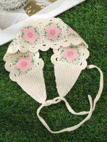 1pc Boho Handmade Floral Crochet Headband, Knitted Hair Hoop, Suitable For Daily Wear And Spring Outings, Can Be Used As Headscarf, Sweatband, Autumn/Winter Headband, Women's Holiday Costume Accessory, Elegant Scarf, Women's Headscarf, Soft Headband. Fashion Hair Band - 棕色 - 查看 4