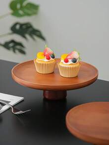 1pc Bamboo Cake Stand With Wooden Base, Dessert Display Plate, Multifunctional Fruit Tray, Suitable For Dining Table Decor, Home And Kitchen Serving Platter, Ramadan Use - Maroon - View 8
