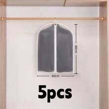 5 个透明衣物防尘袋,4 种尺寸,半透明防尘罩,衣柜整理器,衣柜收纳袋,衣物收纳袋,带厚拉链的西装罩,婚礼防护罩,防水衣物罩,便携式旅行家用收纳整理架,家居用品收纳罩。 - 白色 - 查看 15