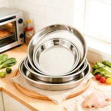 1/3件套不锈钢深圆盘，不易碎金属餐盘，浅汤盘，沙拉意面牛排鱼盘，防滑餐具，厨房餐具，家用餐厅日常使用 - 查看 2