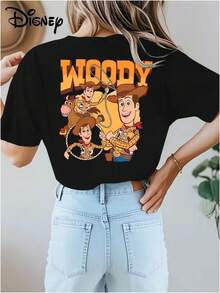 Disney  Toy Story Printed Women'S Casual Wear, Stylish Short-Sleeve T-Shirt, Suitable For Spring And Summer Women'S Clothing - 黑色 - 查看 3