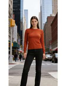 Steve Store Women's Fashion Round Neck Modal Long Sleeve Imported Sweater With Elastic Waistband For Autumn And Winter. - besi - View 3