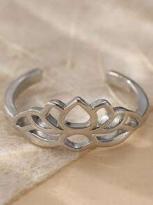 Vintage Open Lotus Flower Adjustable Toe Ring, Minimalist Design Suitable For Summer Vacation Or Outdoor Wear, An Ideal Accessory Item - Silver - View 4