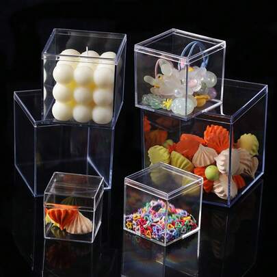 1 pieza/6 piezas/8 piezas Caja cuadrada de plástico transparente de acrílico, caja de exhibición de empaque resistente