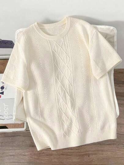 男士纯色针织圆领短袖毛衣，休闲百搭，春夏款