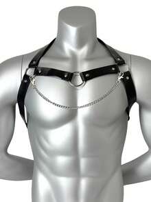 1pc Men's PU Leather Chest Harness Belt Body Bondage Chest Chain Punk Goth Clothing Rave Party Accessories - Black - View 1
