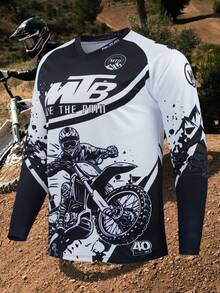 Mountain Bike V-Neck Sports Jersey, Racing Suit, MTB BMX ATV Downhill Motorcycle DH Off-Road Motorcycle V-Neck T-Shirt, Men's Fitness Long Sleeve T-Shirt - Universal Version, Suitable For Cycling, Off-Road, Motorcycle Travel, Hiking, Training, Fishing And Casual Daily Wear - Black and White - View 10