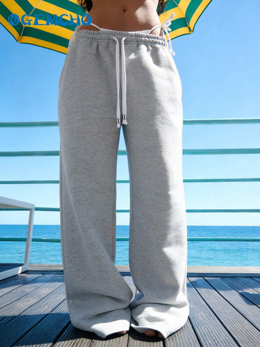 GEMCHO Women's Polyester Casual Pants With Pockets, Knit Fabric With Slight Stretch, Casual, Running, Jogging Pants, Gym Wear, All Season Long Pants - Silver - View 1