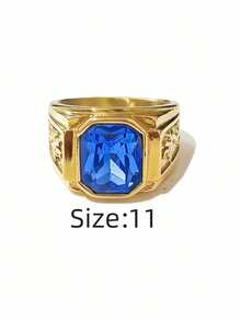 这款男士戒指设计稳重优雅，商务休闲风格，镶嵌红/绿/蓝三色锆石，采用316不锈钢材质，并真空镀18K金，经久耐用，防磨损，防水，不褪色，低致敏性，时尚休闲，适合男士佩戴。 - 金色 - 查看 19