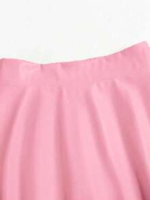 EARO 女士春夏 A 字褶裙，仿皮高腰，侧拉链设计，休闲百搭半身裙 - 花瓣粉 - 查看 3