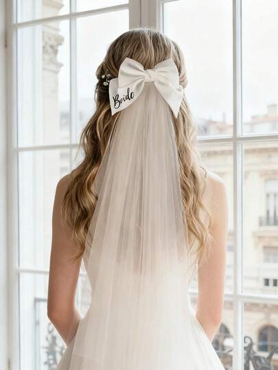 1pc Elegant Romantic Bridal Veil Bow Hair Clip, Wedding Hair Accessory Valentine's Day Accessories