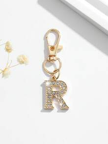 1pc Fashion European & American Unisex Minimalist Cute 26 English Letter Shape Keychain Pendant Accessory, Embedded With Rhinestones, Suitable For Men & Women Car Keys, Bags, Decoration And Holiday Gifts - Gold - View 18