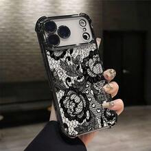 1pc New Minimalist Black Lace Electroplated Airbag Anti-Fall/Thickened Transparent TPU Protective Case Suitable Compatible With Apple 17 Pro Max/16 Pro Max/16 Pro/16/13 Pro Max/12 Pro Max 11, 15 Pro Max, 14 Pro Max/Galaxy, SAM/Honor/Note 13 Pro/S23 Ultra/S24 Ultra/S25/A56 - Black - View 2