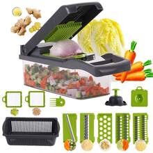 16pcs High Quality Multi-Function Vegetable Chopper Set, Equipped With Various Blades, Comes With Protective Gloves, Suitable For Slicing, Dicing, Cubing And Shredding - Multicolor - View 1