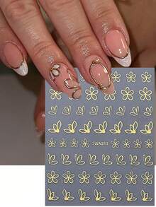 2pcs 3D Hollow Metal Flower Petal Nail Stickers, Gold & Silver Daisy, Cherry Blossom, Hibiscus Flower Spring/Summer Floral Design, DIY Holographic Y2K Self-Adhesive Gel Nail Polish Salon Slider Nail Art Decorations Nail Supplies Nails - 隨機 - 查看 5