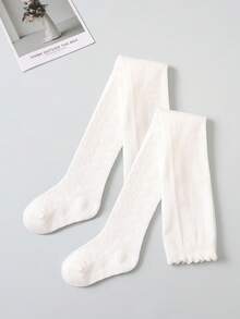 2pcs Girls' White Minimalist Mesh Tight Leggings, Fashionable Versatile Student Tights, Suitable For Girls' Daily Wear, Spring/Summer - White - View 3