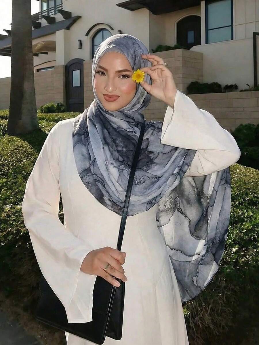 1件装女士时尚休闲水彩金属扎染印花头巾/围巾，波西米亚风格，可搭配长袍，适合日常穿着、聚会、派对