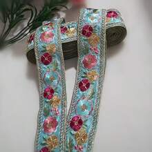 Extra Long Embroidered Woven Ribbon, Colorful Floral Jacquard Lace Trim, Handmade Fabric Decorative Accessory For Holiday DIY - Multicolor - View 5