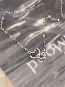 1pc Double Ring Heart Design Tender And Sweet Pendant Necklace With Cubic Zirconia Valentines,Mom,Mother,Mother's Day,Gift - Vàng 2 - Xem 8