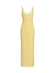 Đầm dệt kim ôm sát không tay, khoét eo, dáng lửng, gợi cảm dành cho nữ, thích hợp cho mùa hè và xuân. - Màu vàng - Xem 2