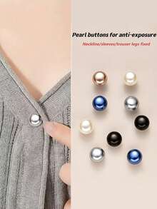 5 Packs Plastic Faux Pearl Snap Buttons | Adjustable No-Sew Rings, Glossy Spherical Deep Blue/Black/White/Grey/Champagne, Easy-To-Use For Shirts, Dresses, Jackets - Fashionable Clothing Fasteners - Multicolor - View 2