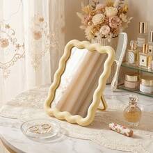 Wave Shaped Portable Folding Makeup Mirror 6.7X5.3 Inch Cute Standing Hanging Vanity Mirror Lightweight Travel Friendly Desk Mirror For Home Decoration Daily Makeup Yellow - trắng - Xem 5