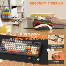 FREEWOLF T96 无线游戏键盘鼠标套装，双蓝牙/2.4G RGB 背光机械手感键盘，带智能显示屏和旋钮，4000 DPI 游戏鼠标，适用于 PC 笔记本电脑，助您赢得胜利 - 查看 9