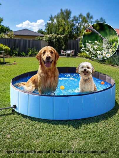 Piscina portátil para perros, bañera plegable antideslizante para mascotas, bañera de plástico duro, piscina de natación para perros de raza grande, bañera para gatos, piscina de natación para mascotas de borde duro de PVC, bañera antideslizante, adecuada para refrescarse en verano al aire libre, fácil drenaje con manguera, azul
