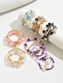 1 Set LOVE Metal Pendant Tassel Shell Bracelet, Bohemian Style Beach Vacation Wear - Multicolor - View 3