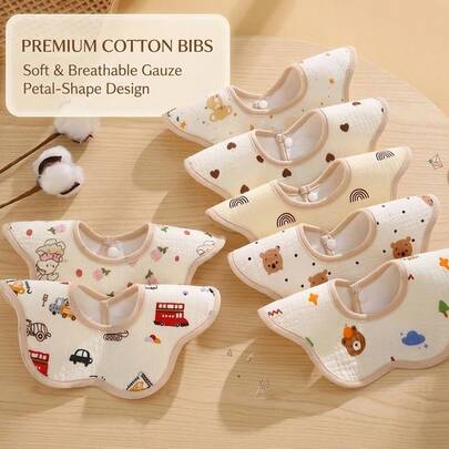 3条/包 随机婴儿围兜，防水纯棉卡通口水巾，适合新生儿