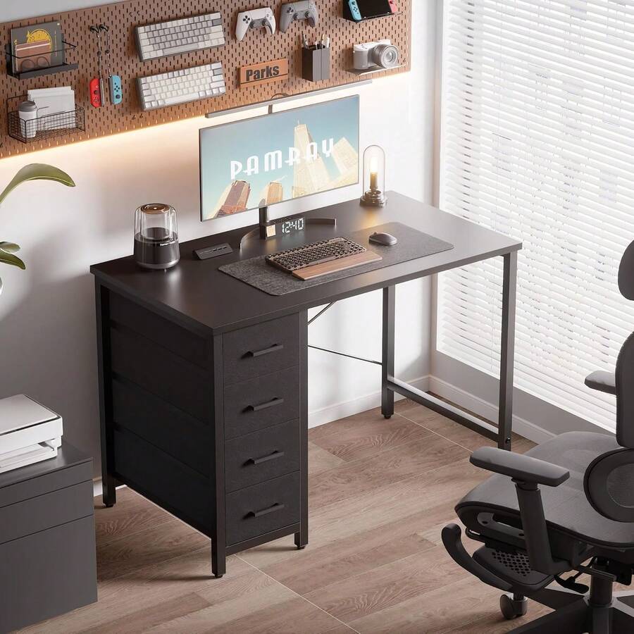 Computer Desk,Office Desk,32 Inch Computer Desk With 4 Drawers Small Office Desk Home Bedroom Study Writing Computer Table Black,Computer Desk With Storage - Black - View 1