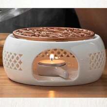 Ấm trà và dụng cụ giữ ấm thức ăn, ấm trà gốm sứ, dụng cụ giữ ấm nến, ấm trà gốm sứ đáy lõm tiện dụng đa chức năng cho gia đình, văn phòng và quán cà phê. - trắng - Xem 9