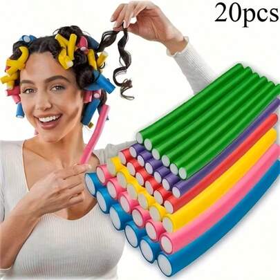 20pcs/Set (24cm/1.4cm) Soft No-Heat Curling Rods DIY Foam Curlers (Random Color), No-Heat Curling Rods, Hair Styling Tools For Salons, Beauty Schools, Travel & Holidays
