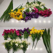 1束仿真户外花卉，12朵丝质紫罗兰花，配以桉树叶和兰花叶，抗紫外线，逼真仿真，适用于门廊、花盆、花园、庭院 - 彩色 - 查看 10