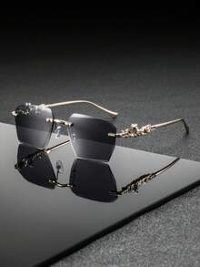 1 Pair Men's Metal Square Rimless Cut-Edge Glasses, Luxury Elegant Classic Business Casual Style, Fashion Eyewear - Multicolor - View 6