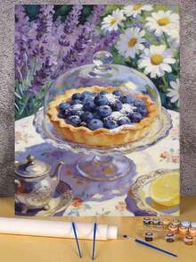 Bộ tranh kỹ thuật số tự làm hình bánh tart việt quất với hoa oải hương và hoa cúc, kích thước 40x50cm/16x20 inch, quà tặng ngày lễ. - 40*50 cm - Xem 3