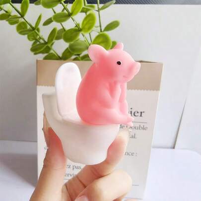 1pc Cute Pig Sitting On Toilet Figurine - A PVC Decorative Item, Suitable For Your Bathroom, Suitable For Desktop Or Wall Display, Great For Home Office Desk And Living Room Decor, As Well As Bathroom Decor And Decorative Statue