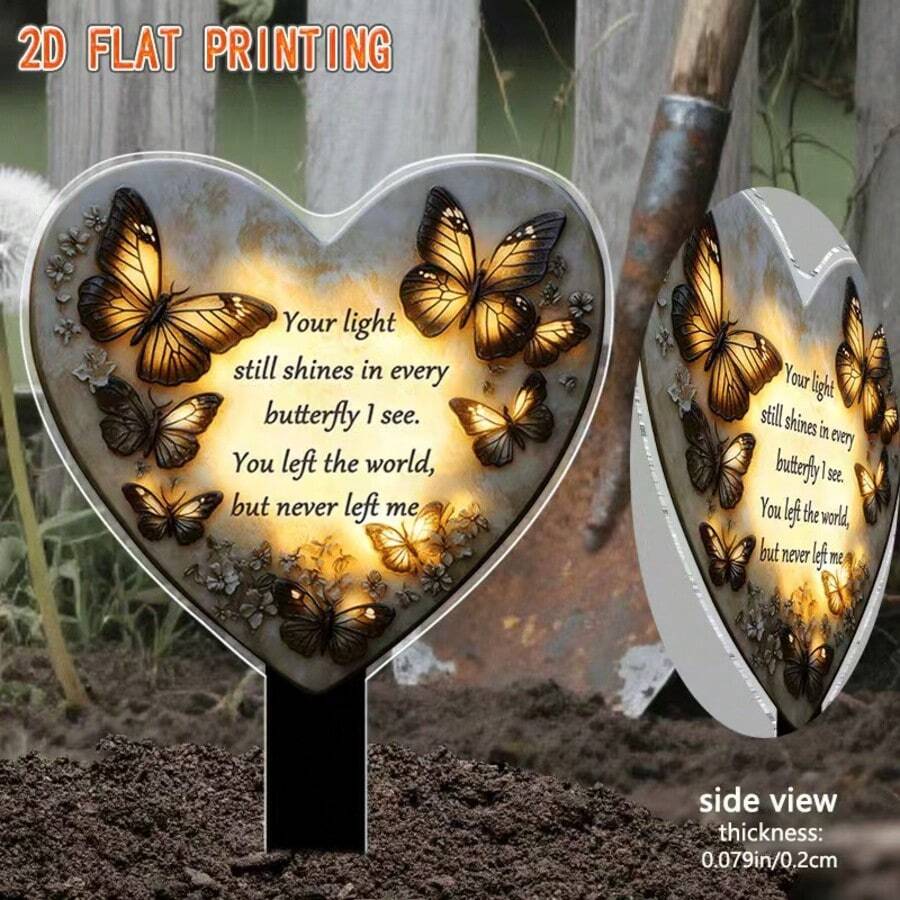 2D Flat Butterfly & Floral Garden Decor Sign, Suitable For Lawn, Cemetery, Flower Bed, Outdoor Decoration