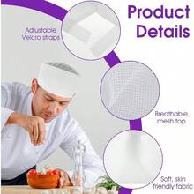 Mesh Chef Hats Chef Beanie Adjustable White Unisex Chef Hats Beanie Flat Catering Hat Adjustable Kitchen Cooking Caps With Breathable Mesh Top Kitchen Cooking Food Service Cap Adults Women Men - Mặc định - Xem 5