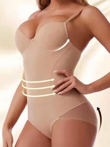 1pc Women's Shapewear Corset, Tight-Fitting Bustier With Bra Cups, Three-Row Hook Design, Fashionable Sexy Mesh Bodycon, Accentuates Body Curves, Slimming Waist, Enhances Hips, Supportive Waist, Shaping Bust, Can Be Worn Outerwear, Multi-Functional Shapewear, Comfortable Fitting Shaping Lingerie, Lightweight Stretchy Fabric, Maintains Feminine Figure - Apricot - View 2