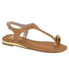 Sandália Moleca Feminina Rasteira Com Anel E Strass 5559.103 - Caramelo - Visão 4
