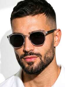 Geometric Men's Glasses With Clear Frame And Black Lens Modern Style Versatile UV400 Protection Lightweight Resistant Exclusive Design Current Look Urban Look For Beach Driving And Casual Fashion - 水晶/黑色 - 查看 5
