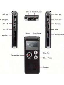 250mAh数码录音笔，适用于学生、教师、记者等，需使用适配器/充电器连接智能手机或其他设备。 - 黑色 - 查看 6