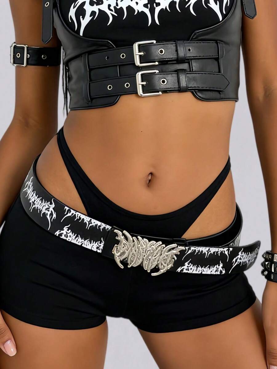 Unisex Retro American Style Flame Metal Buckle Leather Belt With Rivet Decoration - Multicolor - View 1