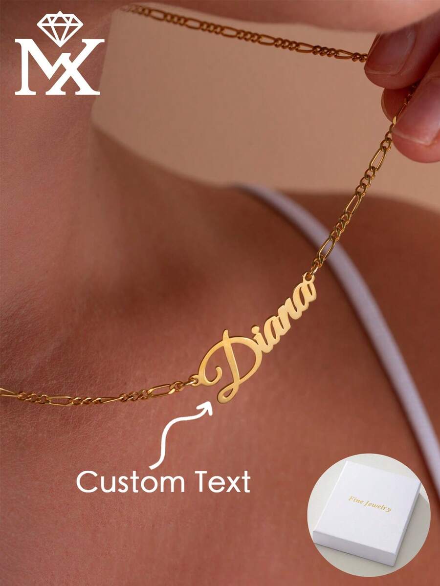 Personalized Gold Name Necklace, Comes With Any Necklace, Customized Name Necklace, Personalized Nameplate Necklace, Customized Gift For Her, Christmas Gift - Multicolor - View 1
