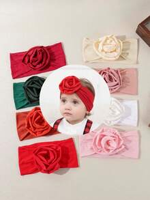 Solid Color Fashion Rose Flower Baby Headband, Soft & Comfortable Infant Hair Accessories - Multicolor - View 3