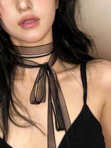 原创设计飘逸蕾丝长款丝带颈链，百搭女性美感项链 - 蕾絲波點 - 查看 3