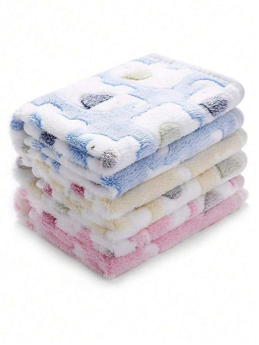 3pcs Pet Blanket, Super Soft & Fluffy High-Quality Cute Elephant Pattern Pet Blanket, Flannel Dog/Cat Mat Pad - Mixed 3 Colors, Size M (52x76cm) - View 1
